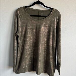 a.n.a Metallic Olive Long Sleeve Top
